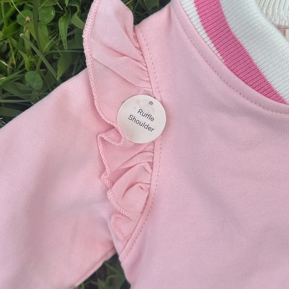 Paris Hilton Infant Girls Organic Cotton Pink Track Jacket Size 12M Ruffle NWT